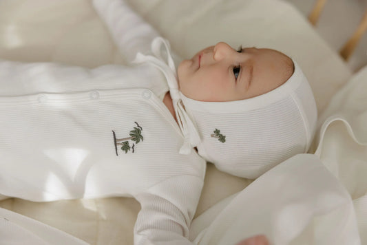 Ely's and Co Ribbed Palm Embroidered Collection Footie Set- Ivory