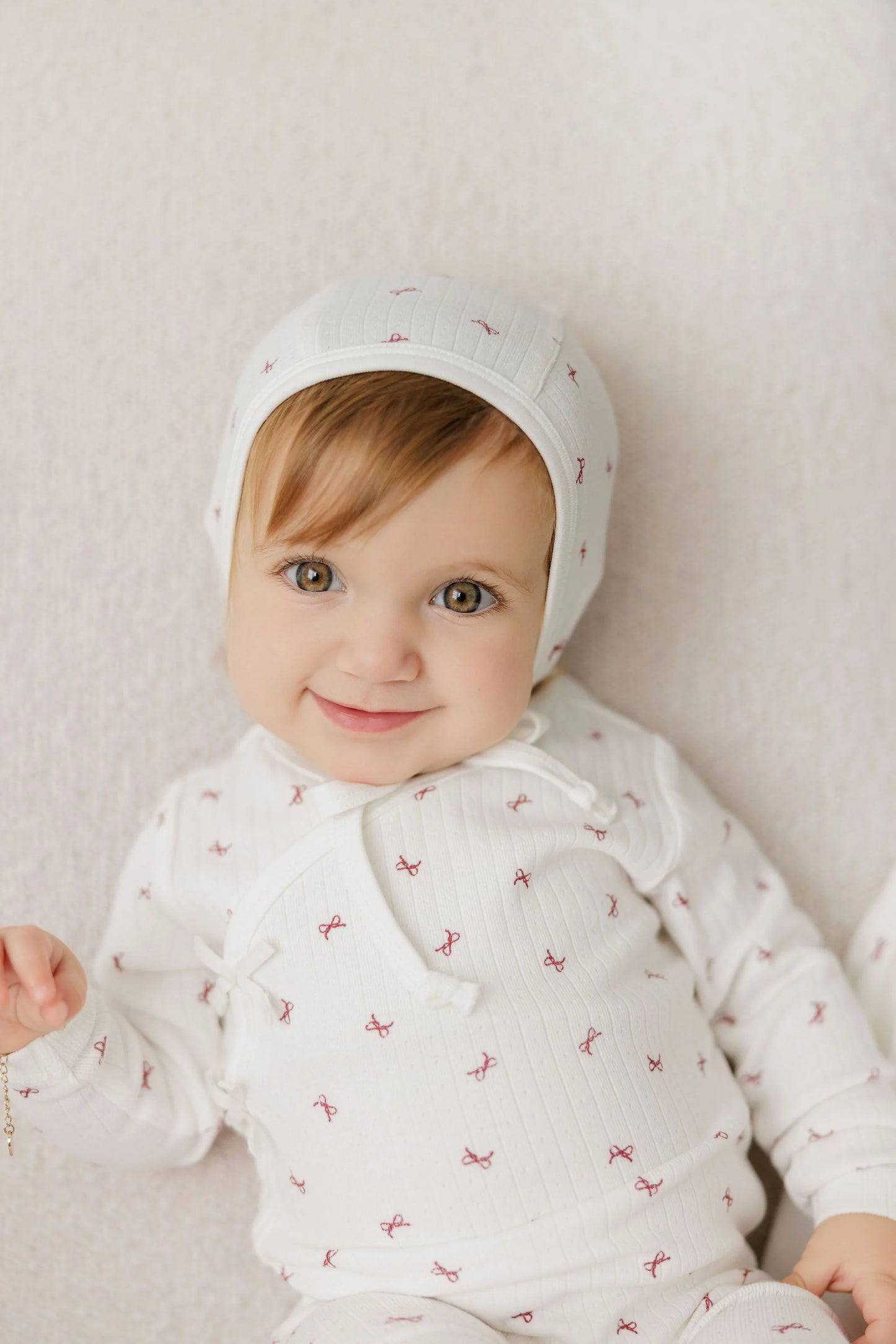 Aurora Bow Pattern Collection Footie Set- Ivory Red