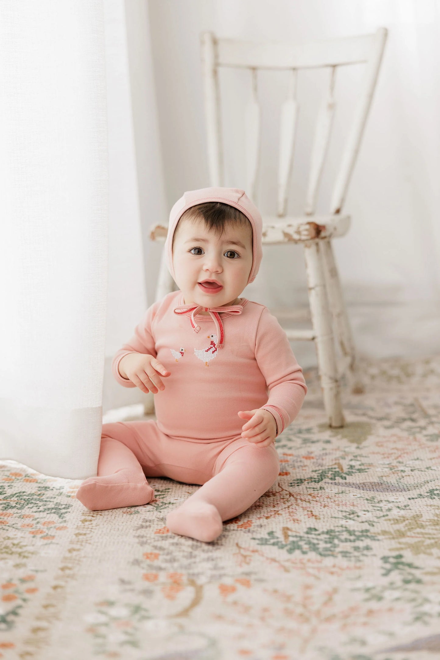 Ely's and Co Cross Stitch Duckling Collection Footie- Pink