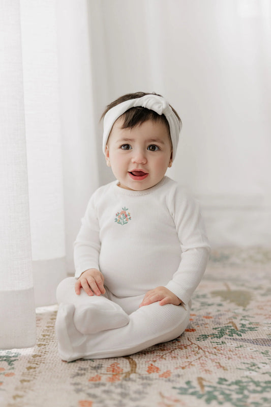 Ely's and Co Ribbed Floral Embroidered Collection Layette Set- Ivory