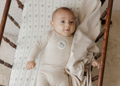 Aurora Beige Cotton French Terry Rocking Horse Footie