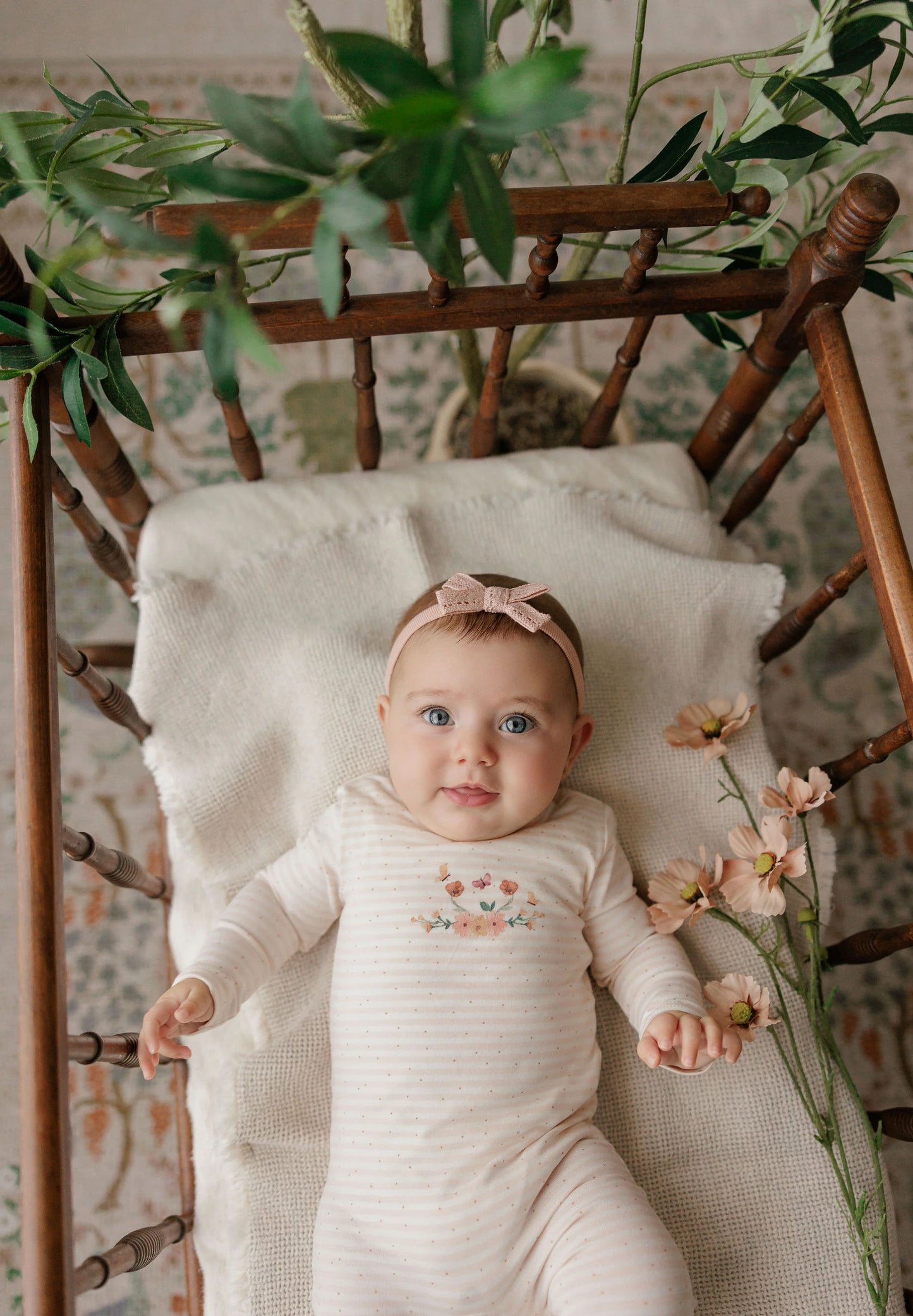 Ely's and Co Floral Stripe Collection Footie Set - Ivory Pink