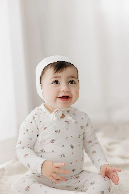 Aurora Jersey Cotton Floral Print Collection Footie Set - Ivory Pink