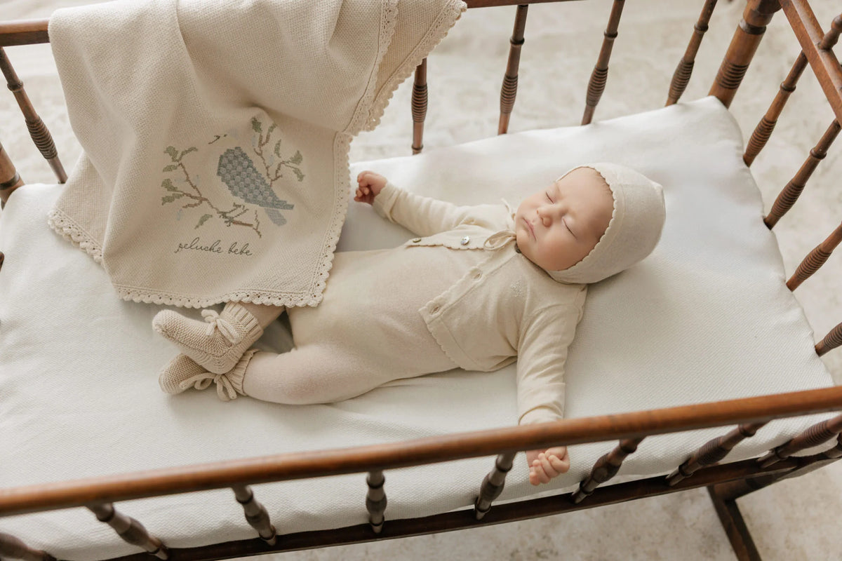 Peluche Knit Jumpsuit + Cropped Cardigan + Bonnet Set - Stone - Stone
