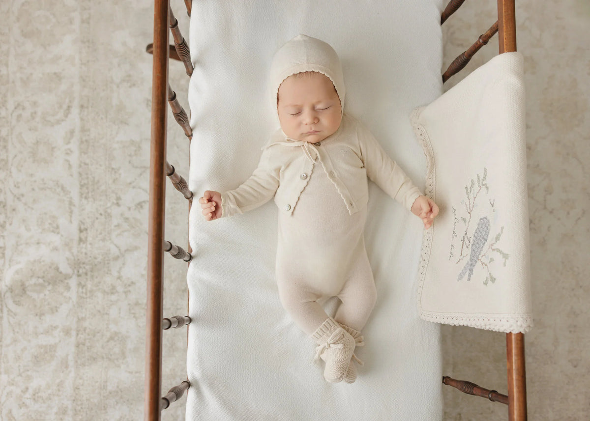 Peluche Knit Jumpsuit + Cropped Cardigan + Bonnet Set - Stone - Stone