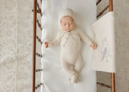 Peluche Knit Jumpsuit + Cropped Cardigan + Bonnet Set - Stone - Stone