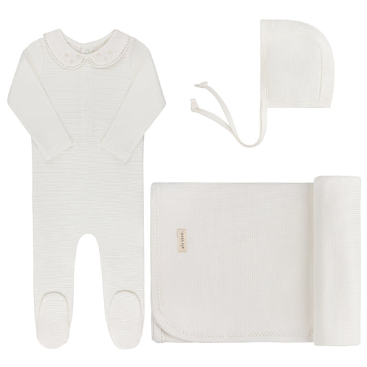 Ely's and Co Ivory Ribbed Embroidered Collar Collection Take Me Home Set - Girl