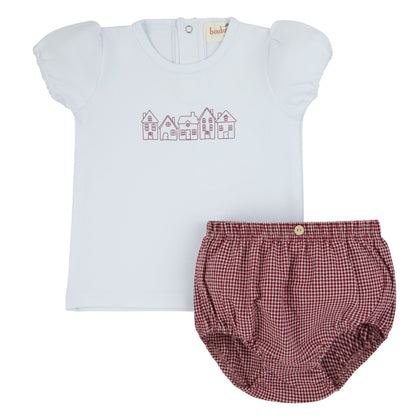 Bondoux Red Green Gingham Shorts Set