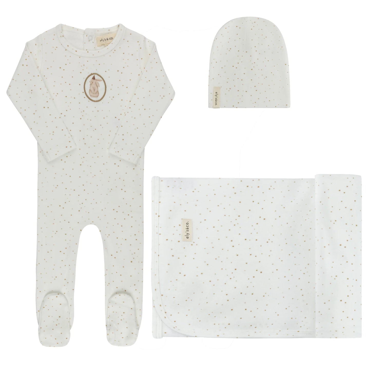 Ely's and Co Cotton Bunny Collection Layette Set - Ivory Tan