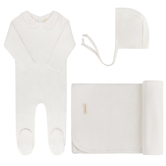 Ely's and Co Ivory Ribbed Embroidered Collar Collection Take Me Home Set - Boy