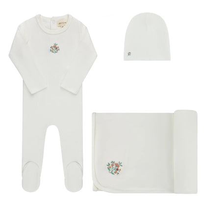 Ely's and Co Ribbed Floral Embroidered Collection Layette Set- Ivory