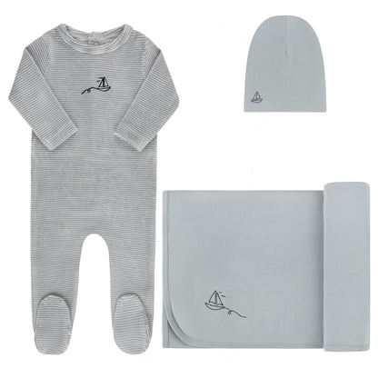 Ely's and Co Light Blue Velour Stripe Collection Take Me Home Set