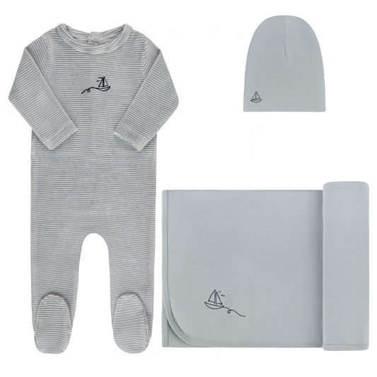 Ely's and Co Light Blue Velour Stripe Collection Take Me Home Set