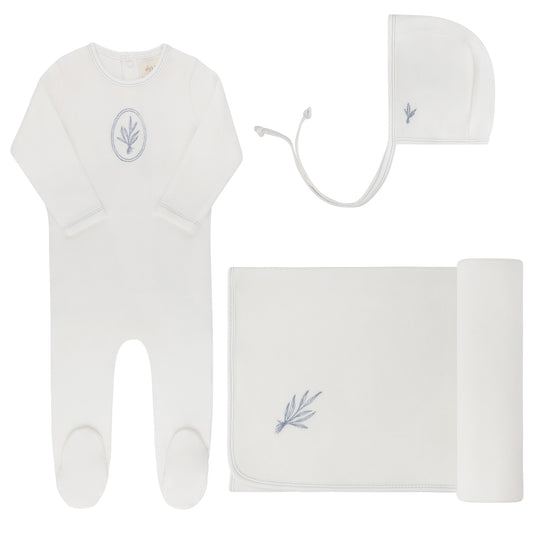 Ely's and Co Ivory/Blue Velour Center Floral Collection Take Me Home Set