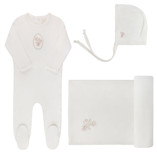 Ely's and Co Ivory/Rose Gold Velour Center Floral Collection Take Me Home Set