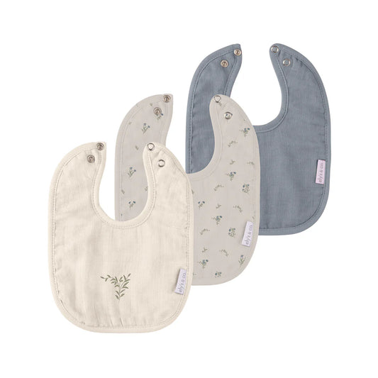 Ely's and Co 3 Pack Muslin/Terry Bibs - Tan Gingko/Embroidery