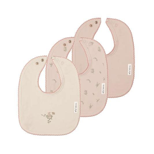 Ely's and Co 3 Pack Bib Pink Gingko Print/Embroidery