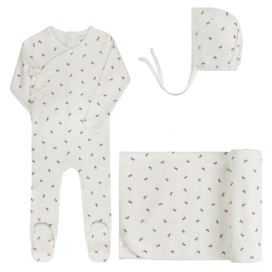 Aurora Bow Pattern Collection Layette Set- Ivory Red