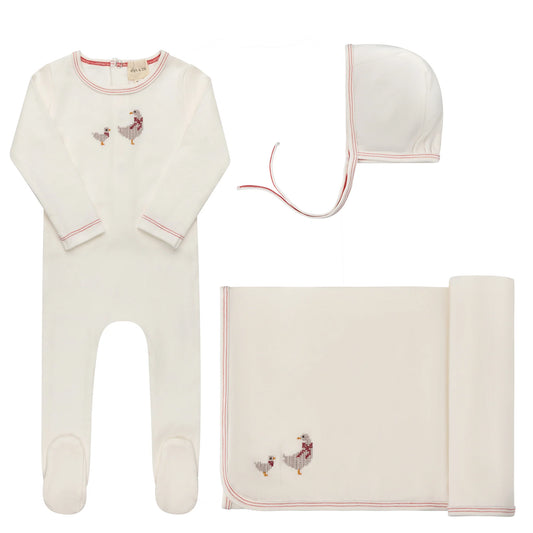 Ely's and Co Cross Stitch Duckling Collection Layette Set - Ivory Pink