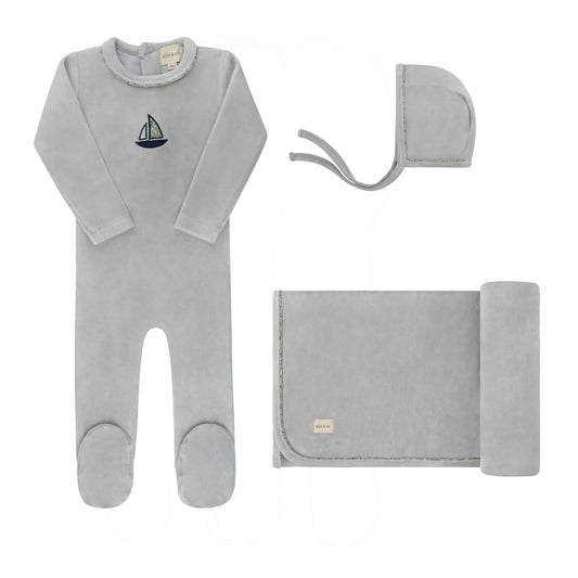 Ely's and Co Embroidered Liberty / Berry Layette Set-Blue