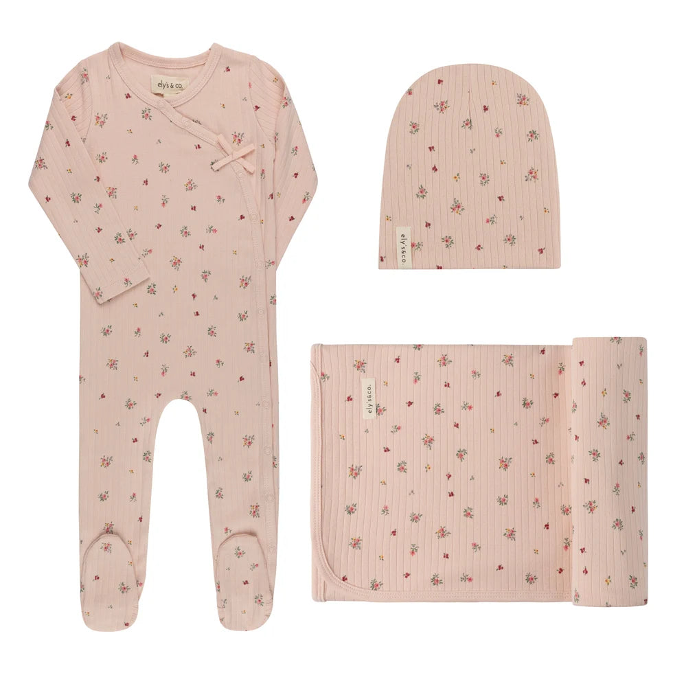 Ely's and Co Printed Floral Star Collection Layette Set- Pink Floral