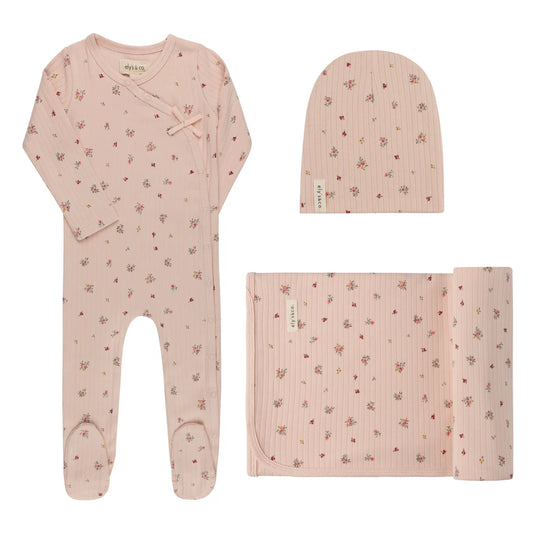 Ely's and Co Printed Floral Star Collection Layette Set- Pink Floral