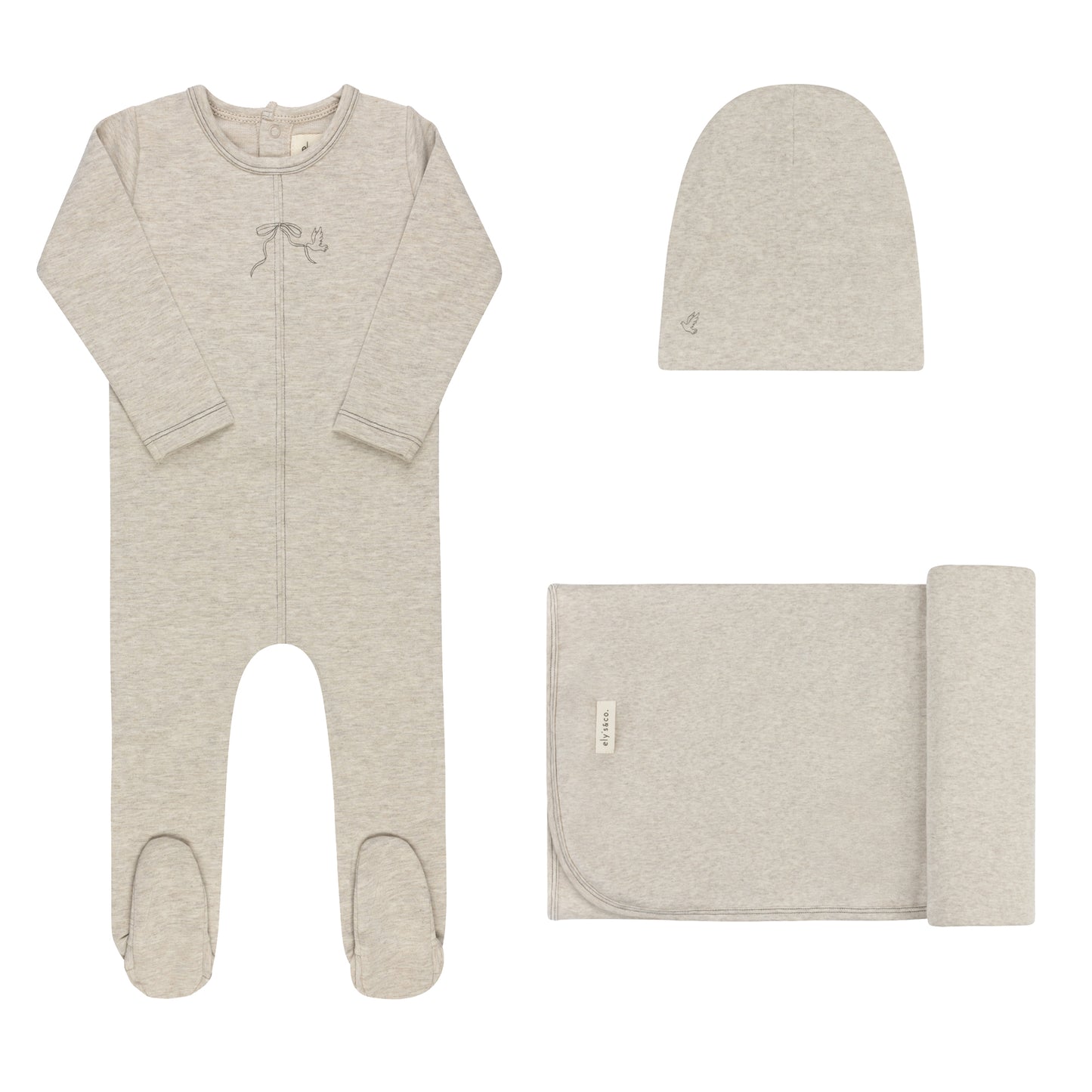 Ely's and Co Bird Seam Layette Set-Tan