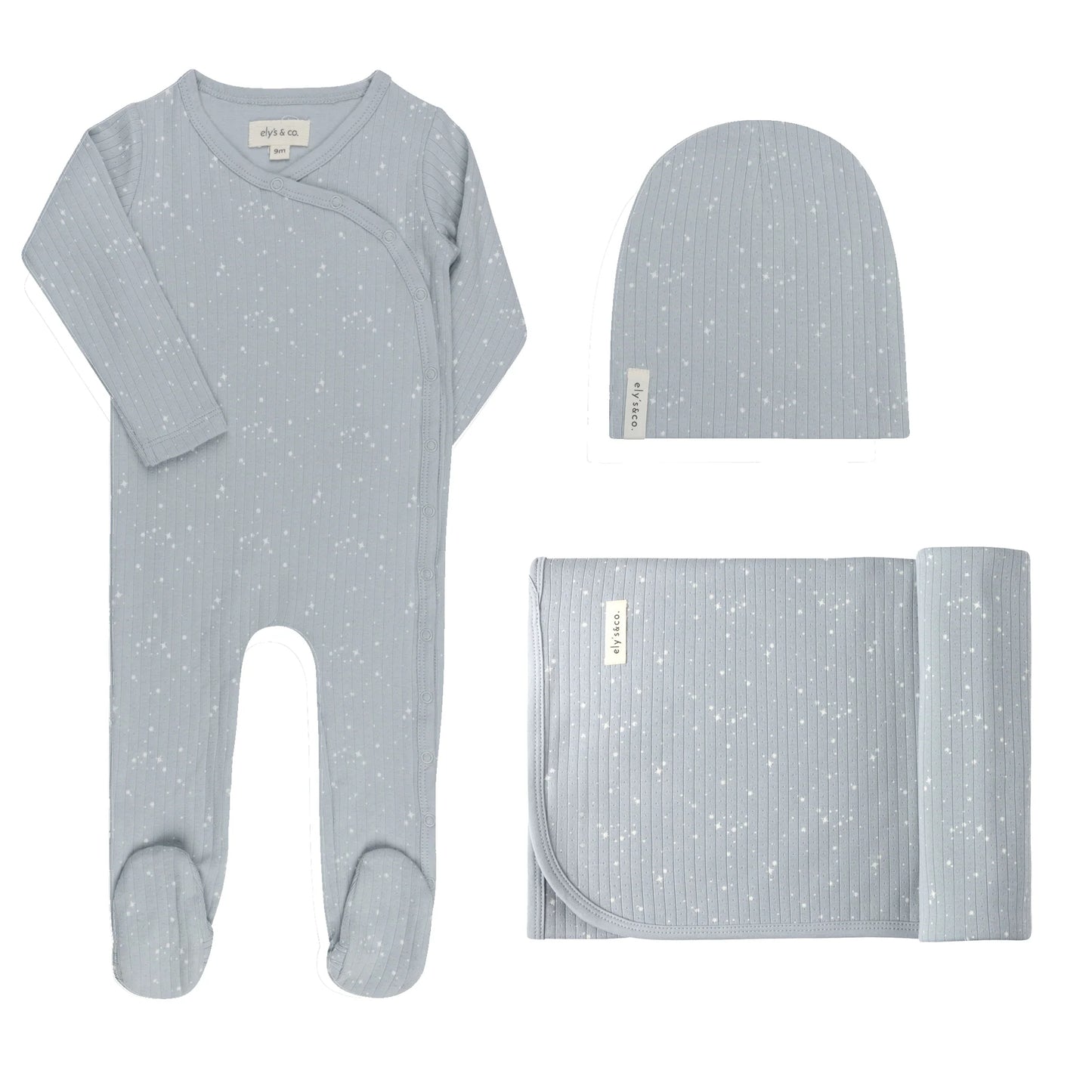 Ely's and Co Printed Floral Star Collection Layette Set - Blue Stars