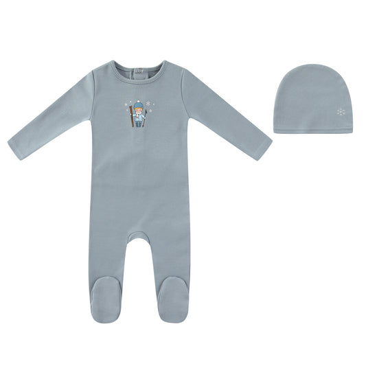 Mini Label Blue Vintage Skier Footie Set