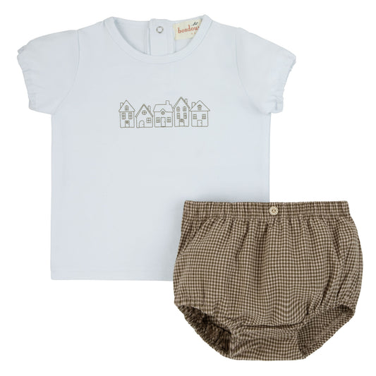 Bondoux Kaki Green Gingham Shorts Set