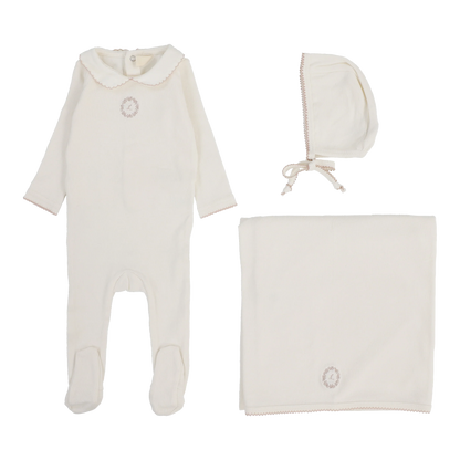 Lilette Emblem Embroidered Layette Set-Cream/Pink