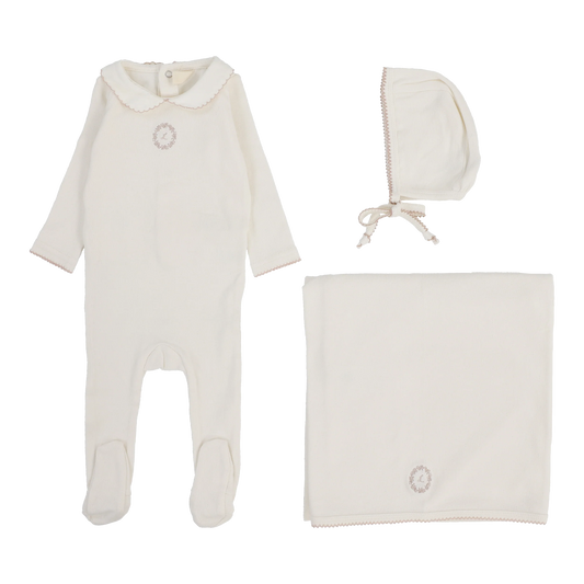 Lilette Emblem Embroidered Layette Set-Cream/Pink