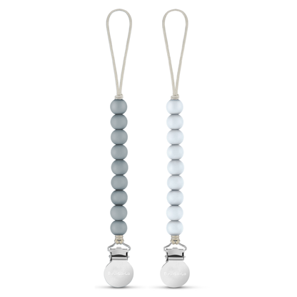 Bleu La La - Lulababe Pacifier Clip: Ash Blue + Sky Blue