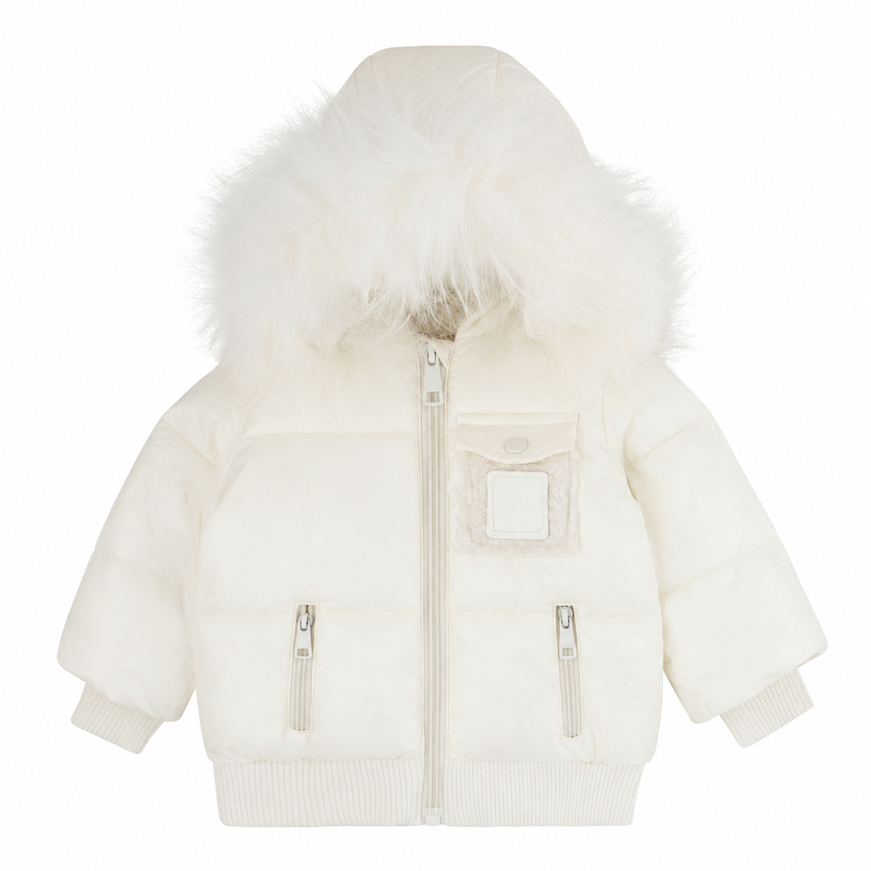 Bondoux Leather Patch Sherpa Pocket White Jacket