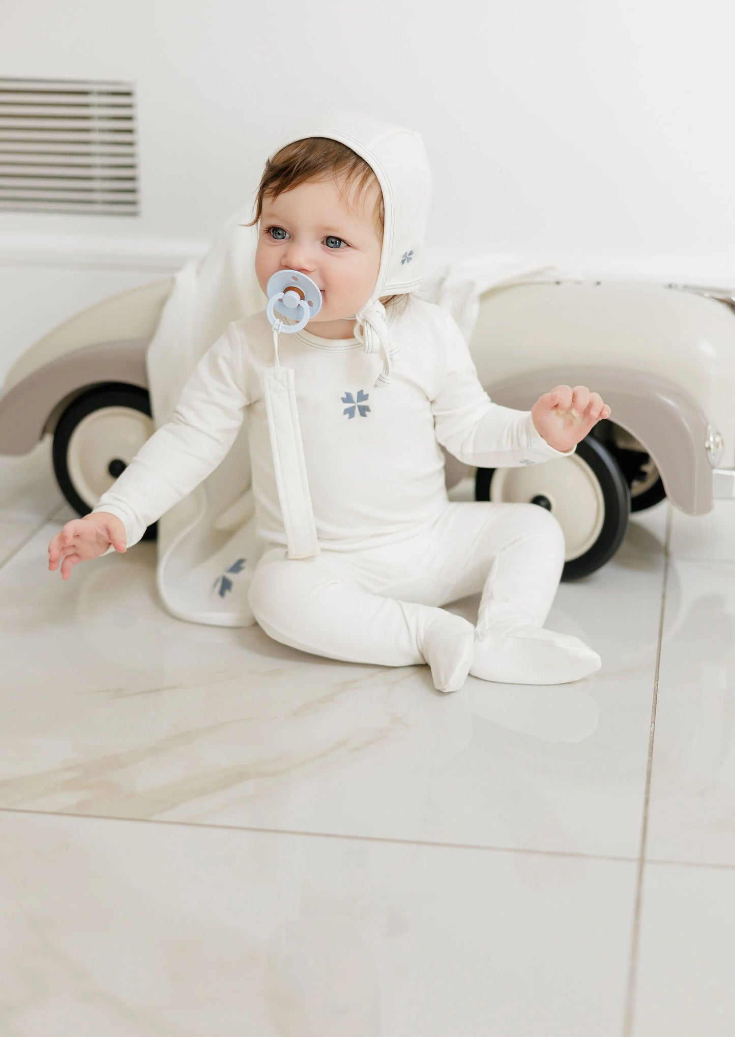 Ely's and Co Clover Print Layette Set-Ivory Blue