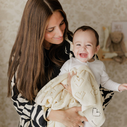 Bleu La La - 100% Luxury Cotton Receiving Swaddle Baby Blanket Cream