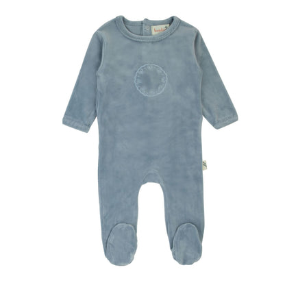 Bondoux Bow Velour Footie- Blue