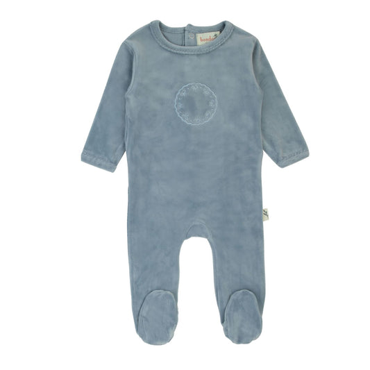 Bondoux Bow Velour Footie- Blue