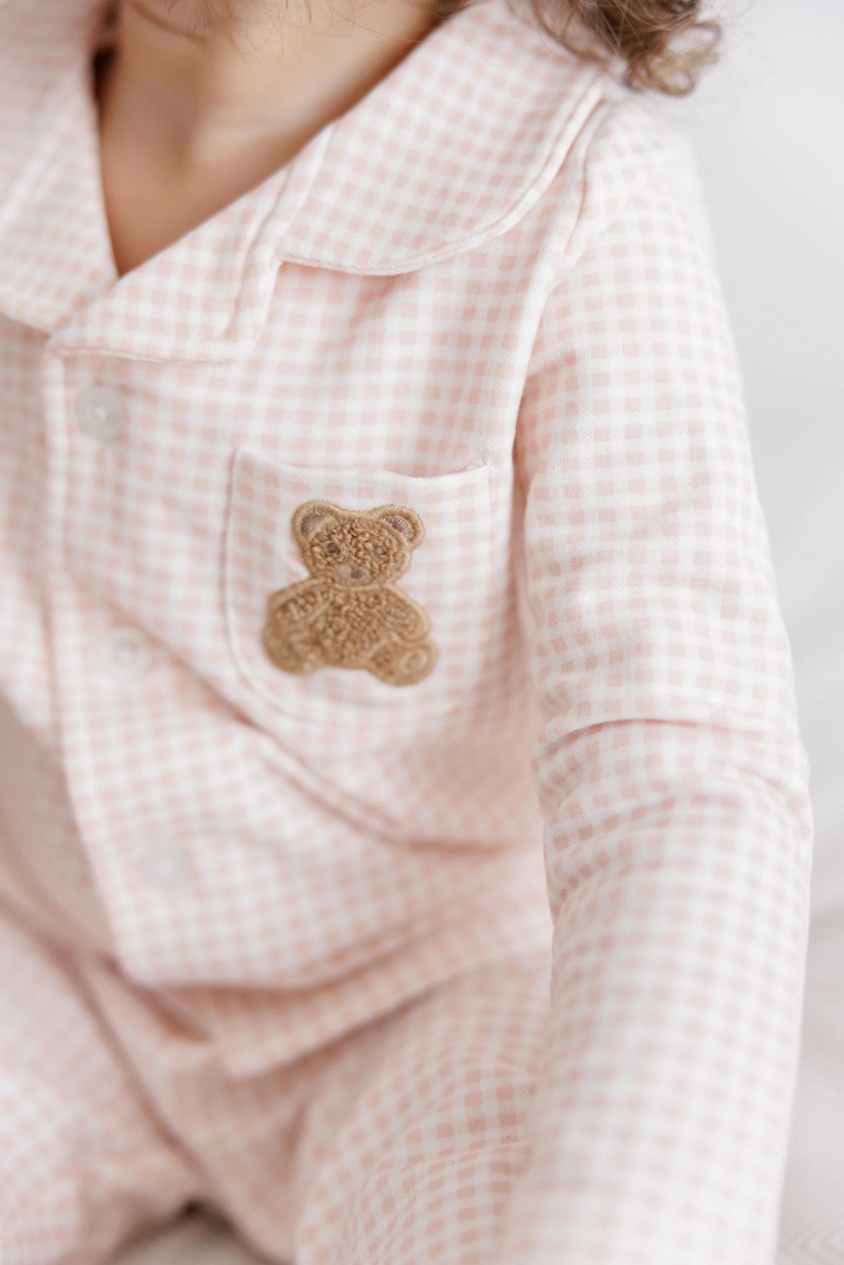 Ely's and Co Gingham Teddy Pajama - Pink