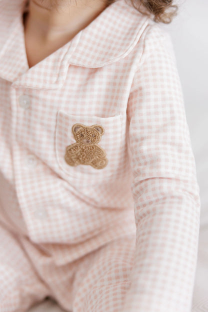 Ely's and Co Gingham Teddy Pajama - Pink