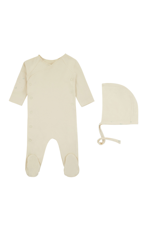 Noggi Floral Patch Footie + Bonnet Boy