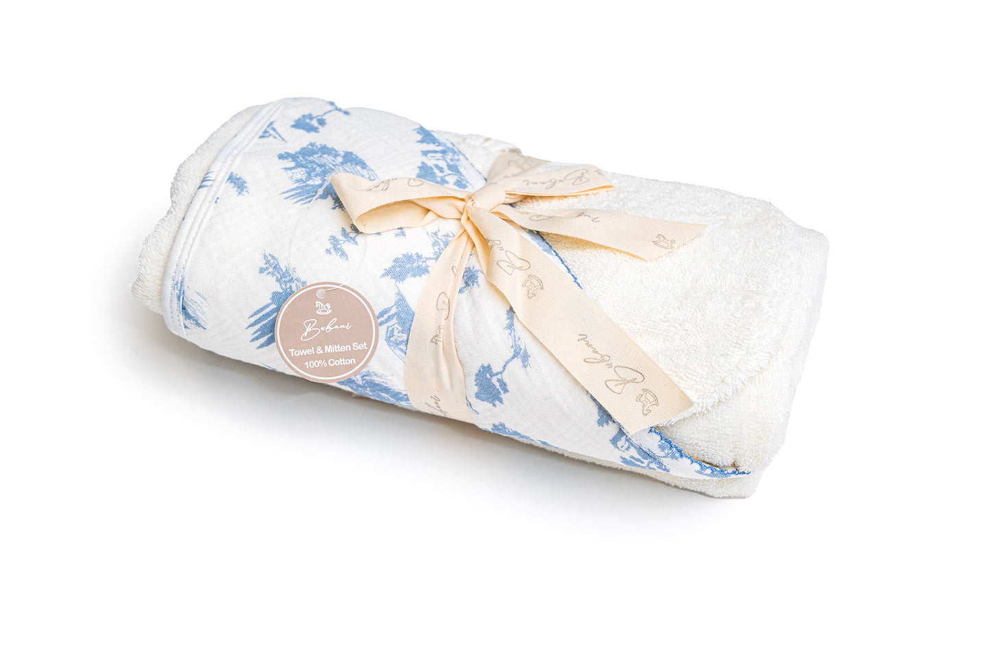 Bubani Countryside Hooded Towel With Mitten- Bue