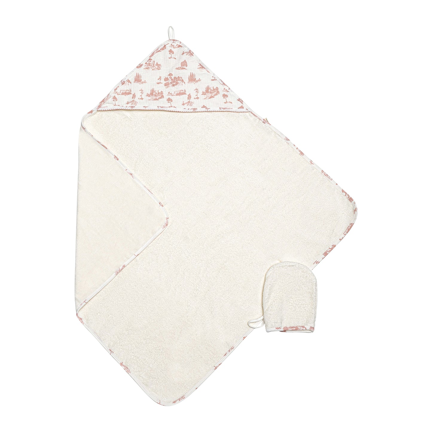 Bubani Countryside Hooded Towel With Mitten- Pink