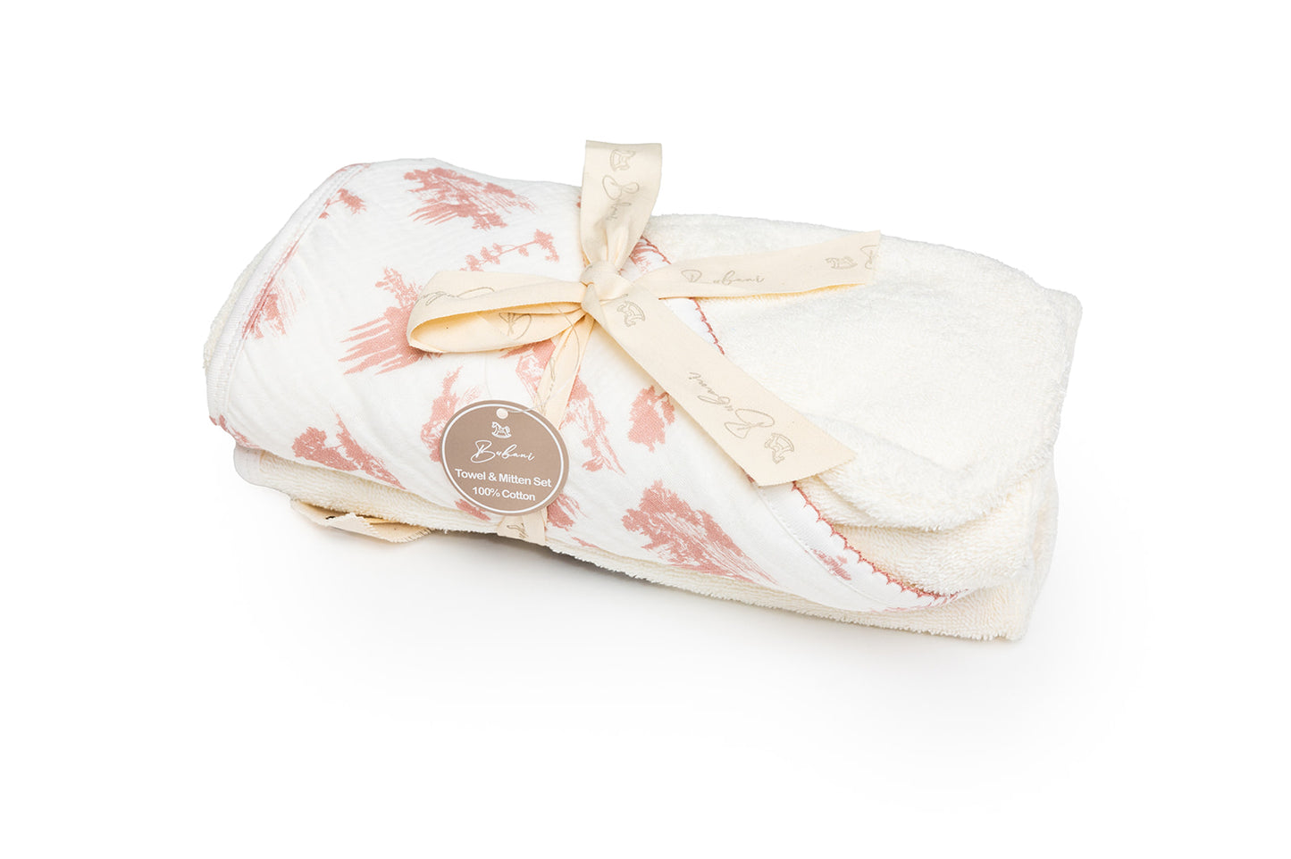 Bubani Countryside Hooded Towel With Mitten- Pink