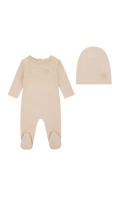 Noggi Teddy Footie + Beanie Pink