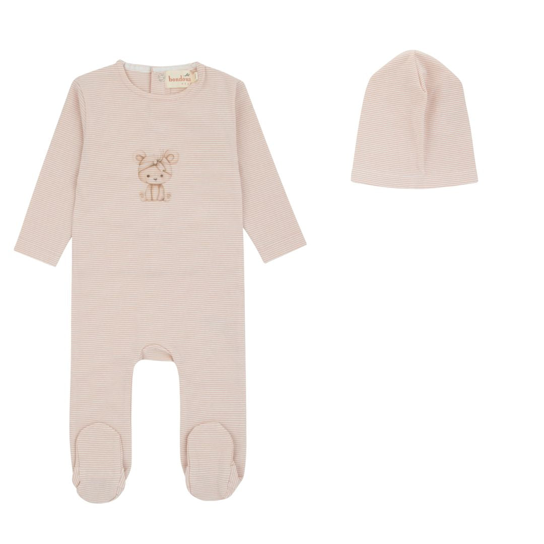 Bondoux Pink Striped Girls Footie Set