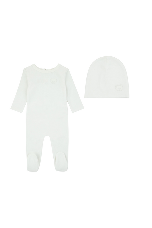 Noggi Teddy Footie + Beanie Ivory