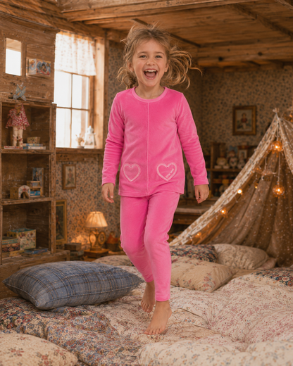 Little Label Hot Pink Velour Heart Pocket Pajama