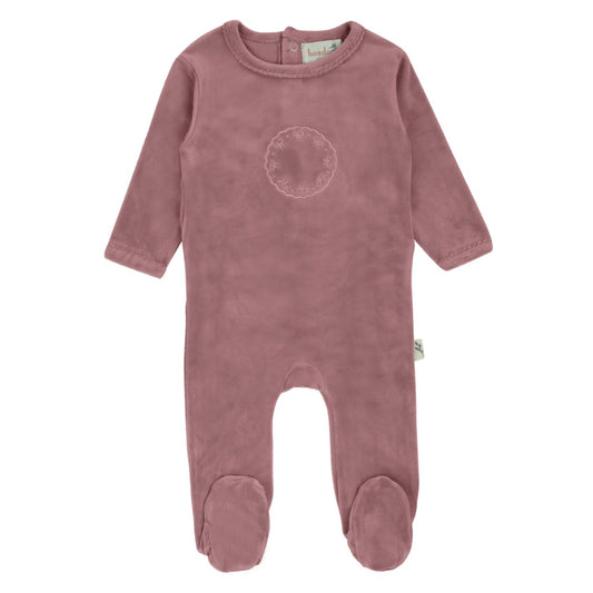 Bondoux Bow Velour Footie-Blush
