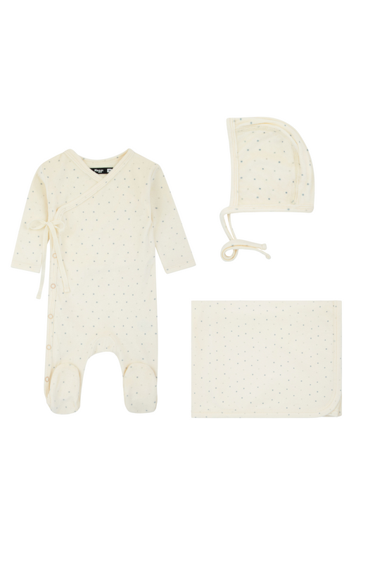 Noggi Dot Pattern Velour Wrap Layette Set Boy